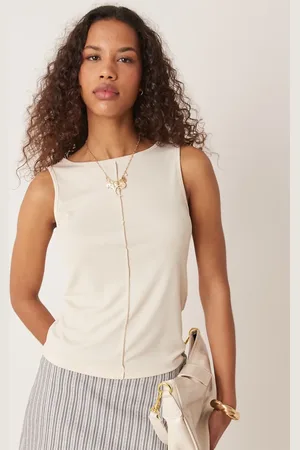 AWARE Top color con costura delantera de punto liso de -Blanco