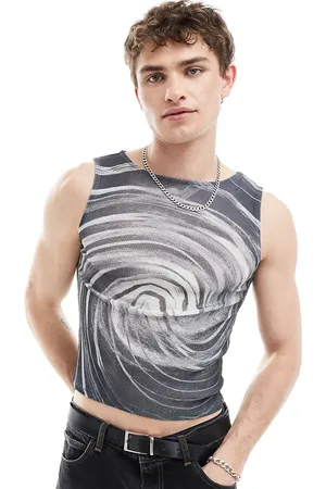 COLLUSION Camiseta ajustada sin mangas con estampado de espiral de malla de