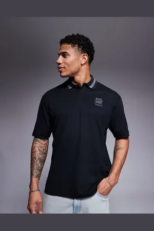 HUGO BOSS Polo holgado con solapas con rayas y logo plateado de piqué Dodac de la colección cápsula Red Bull Racing de HUGO