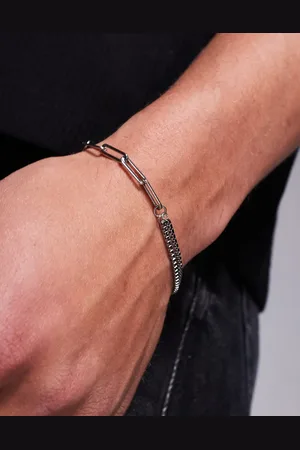 ASOS Pulsera plateada con diseño mixto de acero inoxidable resistente al agua de