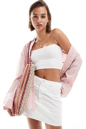 ASOS Minifalda vaquera color de talle alto de -Beis neutro