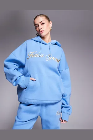 Kaiia Sudadera azul y amarilla con capucha y logo de texto bordado de Sport (parte de un conjunto)-Multicolor