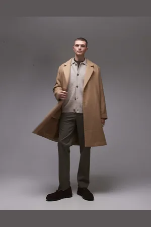 Topman Abrigo color holgado con botonadura simple de -Beis neutro