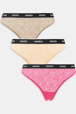 HUGO BOSS Pack de 3 tangas de color rosa, naranja y marrón de encaje con logo en la cinturilla de -Multicolor