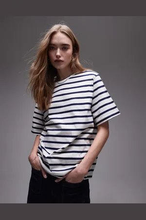 ARKET Camiseta blanca a rayas azules de manga corta de tejido de grosor medio de -Multicolor