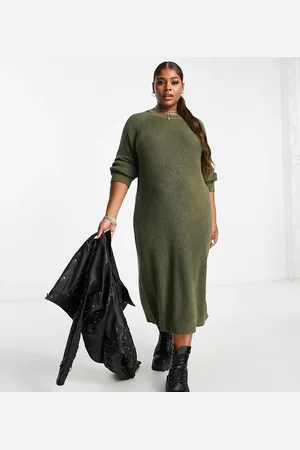 Noisy May Vestido midi con abertura lateral de punto de -Verde