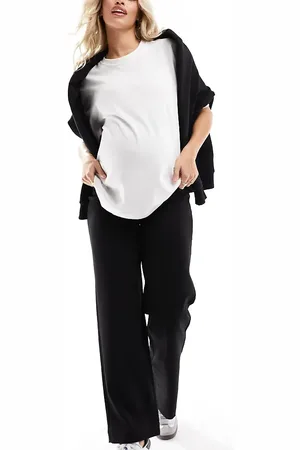 VERO MODA Pantalones negros con diseño por encima del vientre de pernera recta de