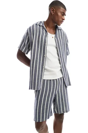 JACK & JONES Camisa azul a rayas con cuello de solapas de