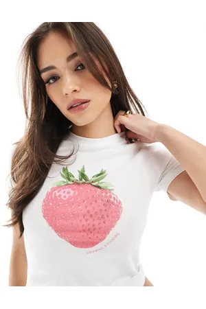 ONLY Camiseta con diseño encogido y estampado de fresa de