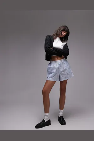 Tommy Hilfiger Pantalones cortos azules a rayas estilo bóxer de popelina de