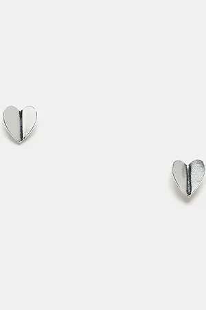 Kingsley Ryan Pendientes de botón con diseño de corazón plano de plata de ley de