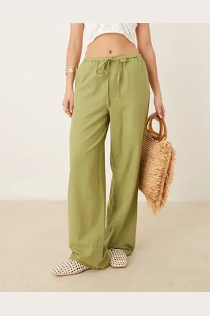 VILA Pantalones de pernera ancha con lazada en la cintura de tacto efecto lino de