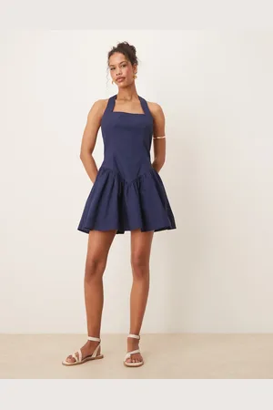 ASOS Vestido corto con cuello halter y volante en el bajo de