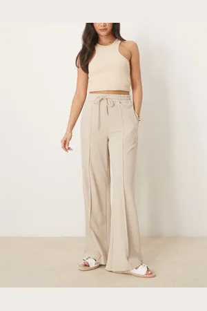 VILA Pantalones beis de talle alto y pernera ancha con costura delantera de -Neutro