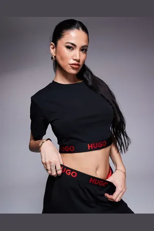 HUGO BOSS Camiseta de estar por casa negra con logo rojo en la cinturilla de (parte de un conjunto)
