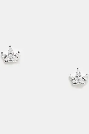 Kingsley Ryan Pendientes de botón de plata de ley con diseño de circonita en forma de corona de -Plateado
