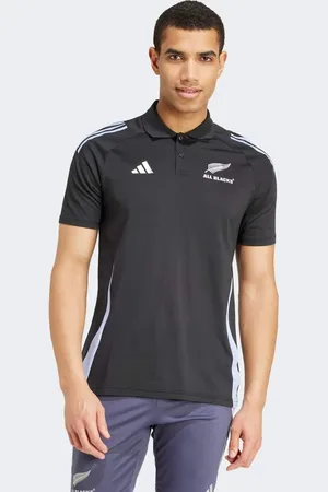 adidas Polo negro y azul brillante de manga corta y estilo rugby con diseño de los All Backs de