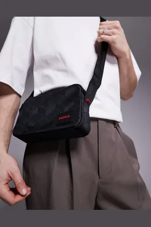 HUGO BOSS Bandolera negra con estampado integral del logo a tono Ethon de