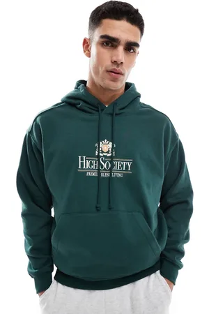Cotton On Sudadera verde de corte cuadrado con capucha y estampado "High Society" de Cotton On