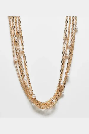 Reclaimed Collar unisex de varias hileras de cadena con perlas de