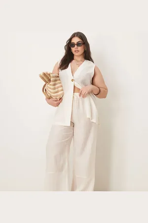 ASOS Pantalones de pernera ancha de tejido texturizado transparente de Curve (parte de un conjunto)