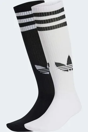 adidas Pack de 2 pares de calcetines por la rodilla de color blanco y negro Adicolor 70s de