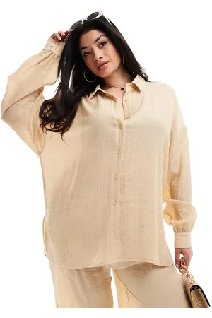 In The Style Camisa color de manga larga de tejido rugoso de (parte de un conjunto)-Beis neutro