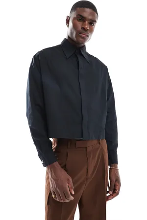ASOS Camisa corta negra con cuello de estilo años 70 de popelina de