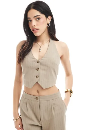 Miss Selfridge Chaleco de sastre marrón con raya diplomática y cuello halter de (parte de un conjunto)