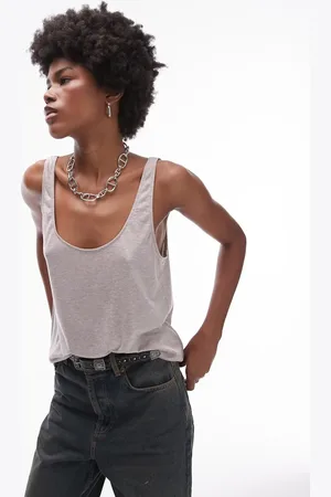 Topshop Camiseta gris de tirantes con cuello ancho de modal premium de -Beis neutro