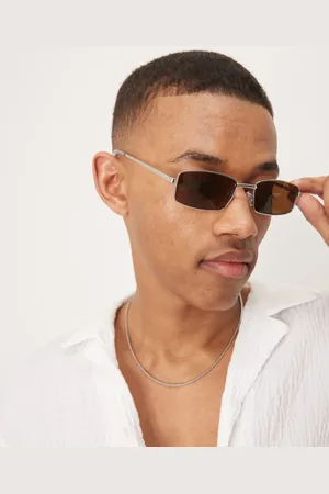 ASOS Gafas de sol mate con montura rectangular metálica y lentes marrones de
