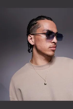ASOS Gafas de sol con montura al aire, lentes azules cuadradas y patillas plateadas de