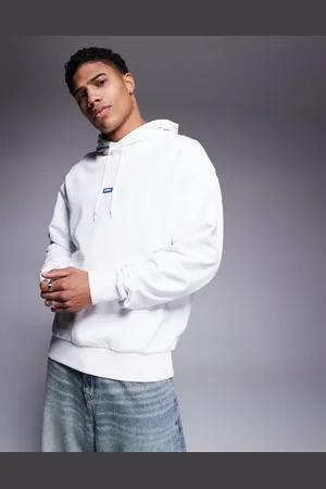 Hugo Blue Sudadera blanca con capucha y logo en la parte central del pecho de