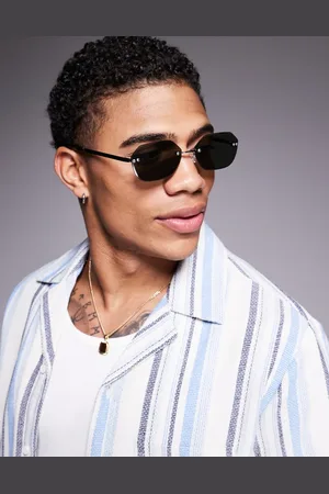 ASOS Gafas de sol con montura al aire, patillas plateadas y lentes verdes ahumadas hexagonales de