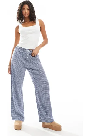 Cotton On Pantalones azul marino a cuadros de corte boyfriend y estilo bóxer de franela de Cotton On