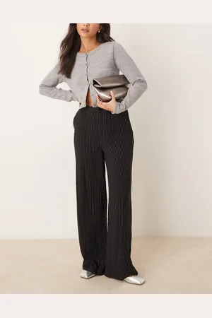 ASOS Pantalones dad de sastre negros de pernera ancha con raya diplomática de -Multicolor