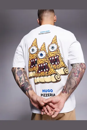 Hugo Blue Camiseta blanca con estampado de pizza Nizzerio de