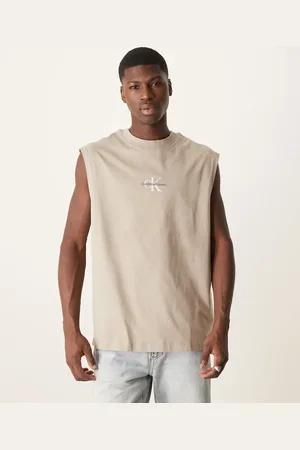 Calvin Klein Camiseta color piedra sin mangas con logo de monograma de -Neutro