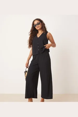 VILA Pantalones negros de pernera ancha de punto ligero de (parte de un conjunto)