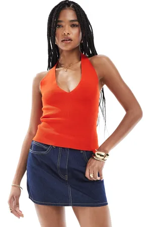 Pimkie Top de cuello halter de pico de punto fino de