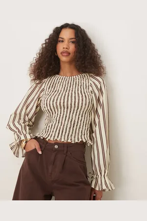 ASOS Blusa a rayas fruncida de algodón de -Multicolor