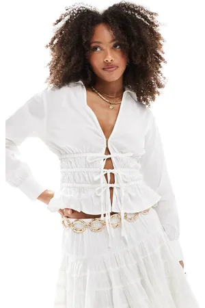 Miss Selfridge Camisa blanca con lazada delantera de popelina de
