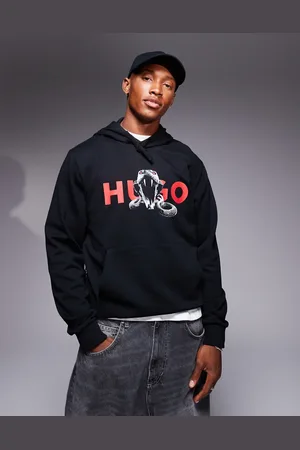 HUGO BOSS Sudadera negra con capucha y estampado gráfico de serpiente Dueleyo de