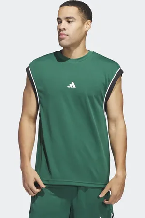 adidas Camiseta verde oscuro y negra sin mangas de estilo baloncesto All-World de