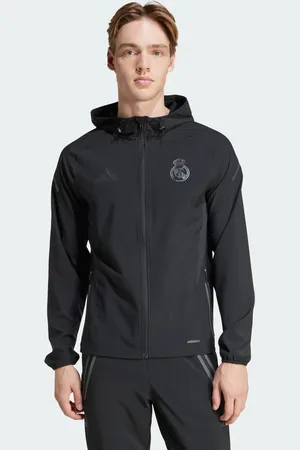 adidas Chaqueta negra con diseño del Real Madrid Tiro 25 Pro Vis Tech Travel de