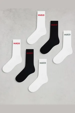 HUGO BOSS Pack de 6 pares de calcetines de color negro y blanco con logo de HUGO Bodywear