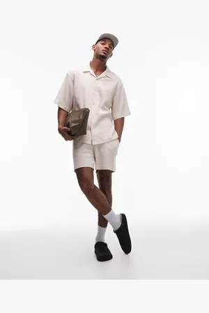 Topman Camisa color extragrande abotonada de punto gofrado de -Neutro
