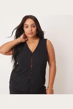 VILA Chaleco de traje negro de punto ligero acanalado de (parte de un conjunto)