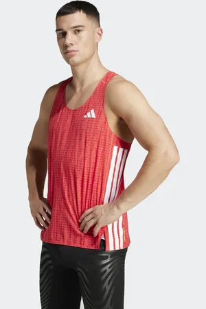 adidas Camiseta rojo lúcido suave y rojo rubí de tirantes para correr Adizero de
