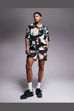 HUGO BOSS Shorts de baño negros con estampado de hojas y logo Calala de (parte de un conjunto)